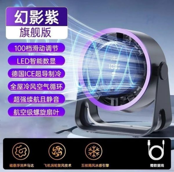 靜音桌上型小風扇 可充電不插電使用 百檔調節 360度旋轉 內附 充電線 掛牆貼